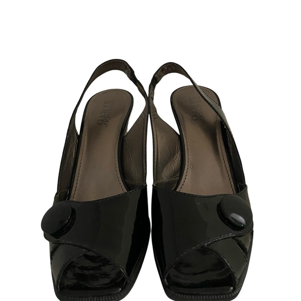 Chic Black Patent Slingback Wedges